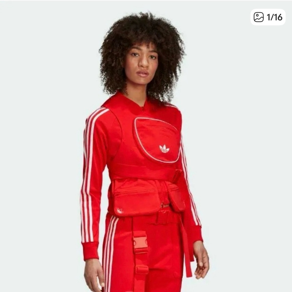 adidas Red Utility Three-Stripe Tracksuit Top